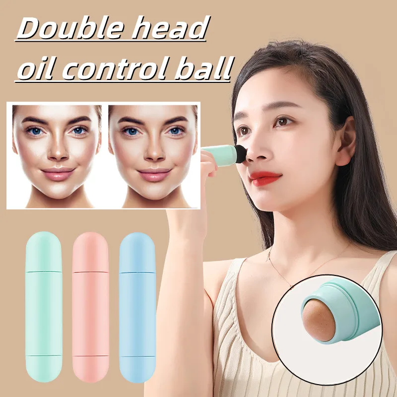 

Natural Volcanic Stone Facial Oil-absorbing Roller Foundation Brush 2-in-1 Double-head T-zone Oil Control Reusable Skin Care