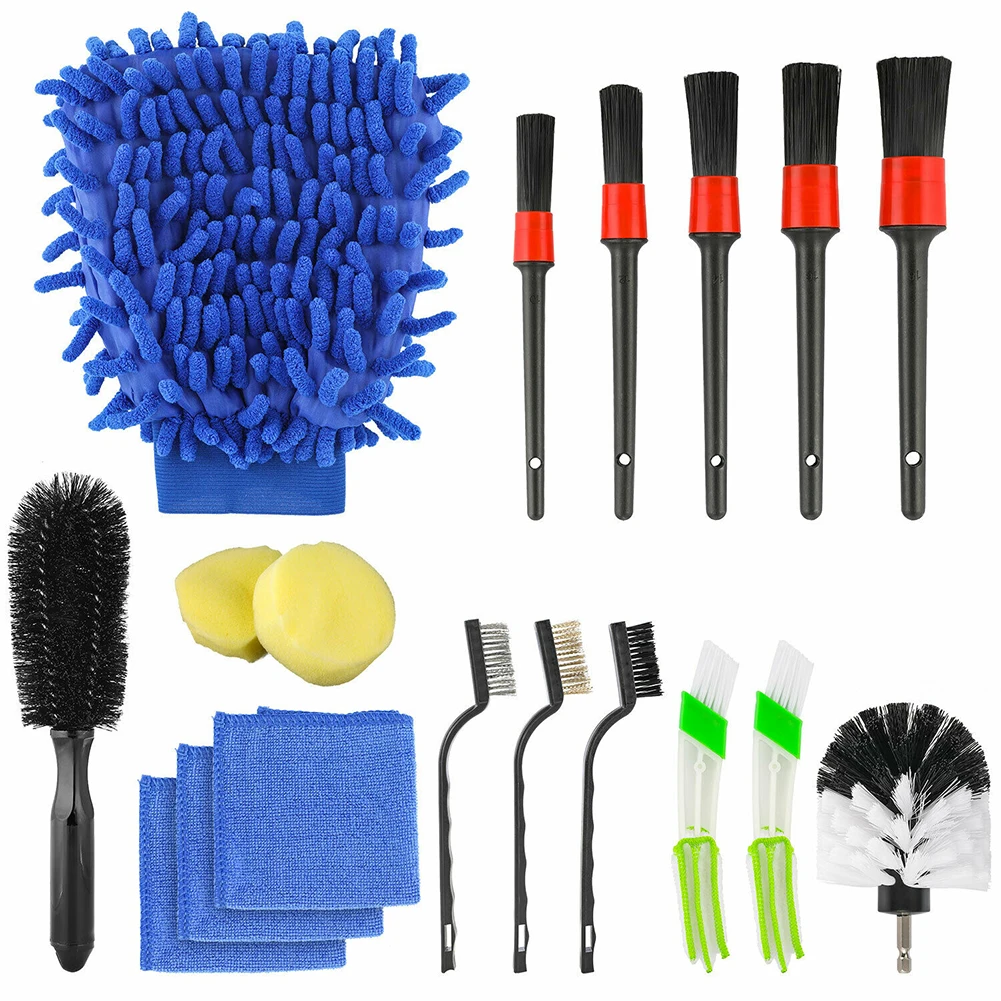 

18PCS Car Detailing Brush Kit Boar Hair Auto Interior Wheel Gap Cleaning Tool Car Accessories High-quality Cleaning Brushes