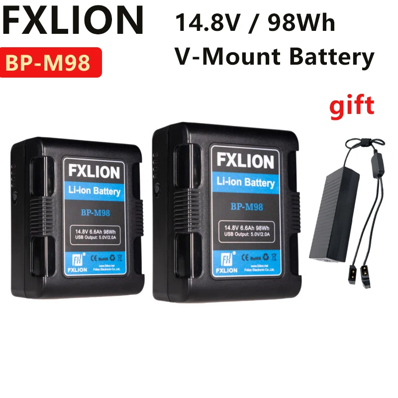 

FXLION BP-M98 14.8V / 98Wh V-Mount Battery with Type-C, D-tap, USB A, Micro USB for Cameras, Camcorders, Light