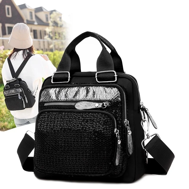 

Fashion shiny women backpack college black multifunctional backpack female shoulder bag Nylon traveling bag ladies totes bagpack