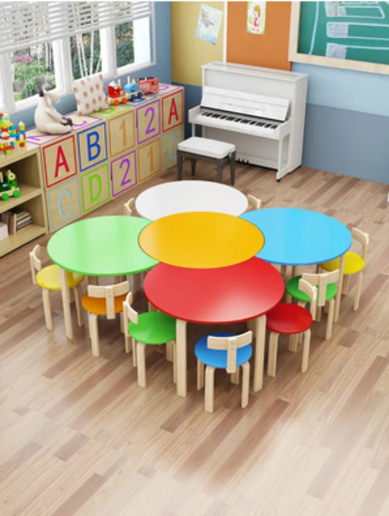 

Solid Wood Kindergarten Table Children's Tutoring Class Training Class Early Education Table Combination Primary School Drawing