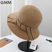 bow floppy straw sun hats summer caps for women wide brim uv protect beach straw hat outdoor holiday travel sunscreen cap female