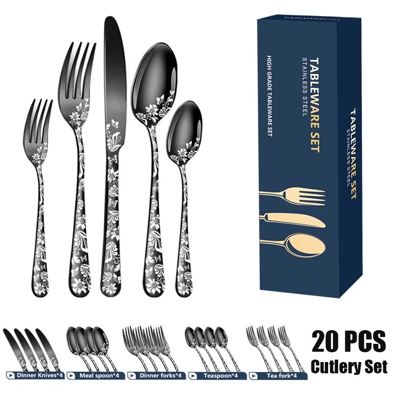 Spoon Fork Knife Gold Silver Rose Gold Kitchen Tableware Silverware Dinnerware Set