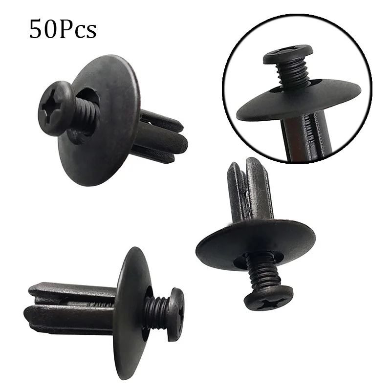 

50pcs Car Rivets 8mm Accessories Fender Hole Kit Part Roof Black Clips