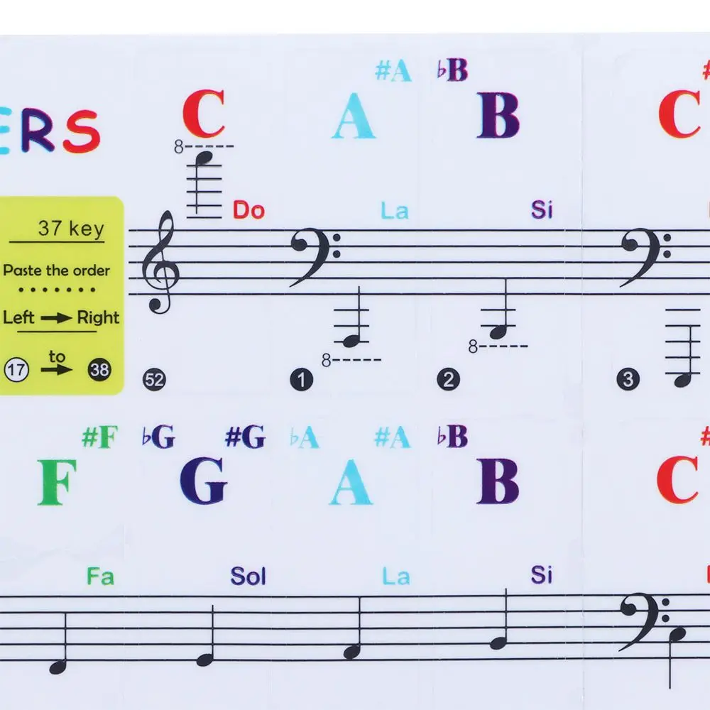 Многоцветный для белых клавиш 88 наклейка символ клейкая фортепиано нота на