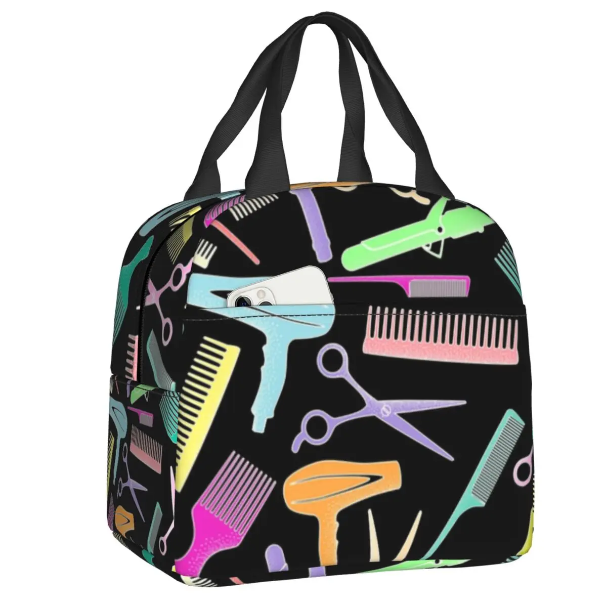 

Hair Pattern Barber Gift Insulated Resuable Hairdresser For Women Cooler Tote Bag Box Dressing Thermal Bento Lunch Salon Tool