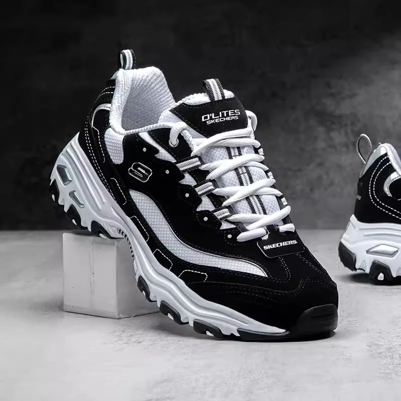 Мужская обувь Skechers классические черно-белые модные повседневные кроссовки