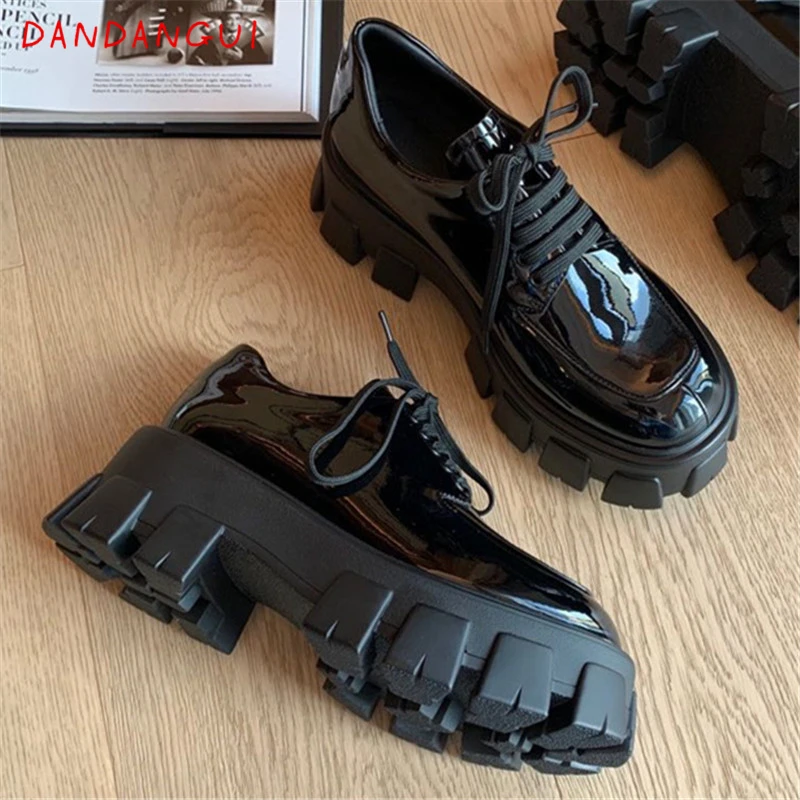 

Lolita Princess Platform Women's Chunky Shoes Brand Designer Real Leather Female Shoes Spring Autumn Winter New Warm Girls Shoes