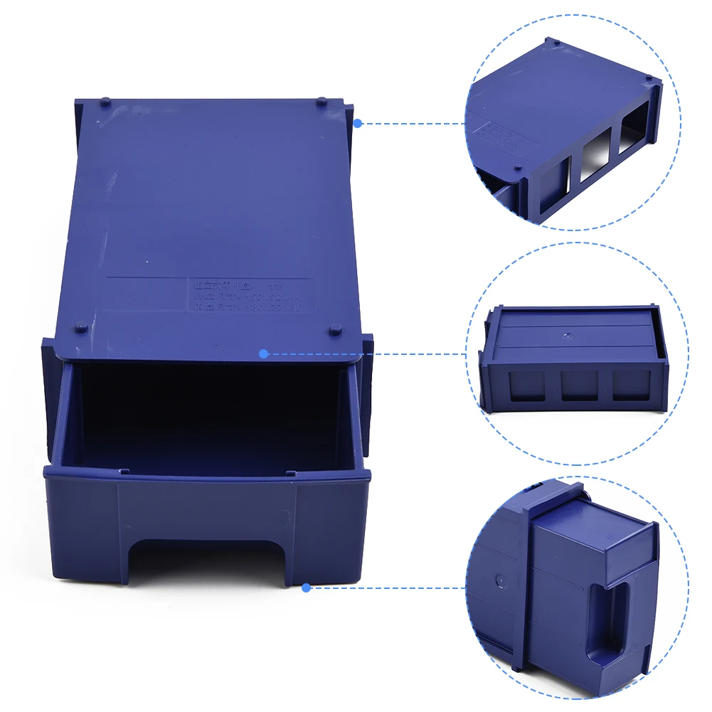 

Контейнер для хранения, Пластиковый Штабелируемый контейнер для хранения, легкая в установке, металлическая фурнитура синего цвета 140*85*40 мм