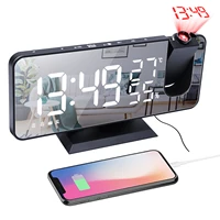 led digital alarm clock smart watch table electronic desktop clocks fm radio with 180%c2%b0 time projector temperature date display