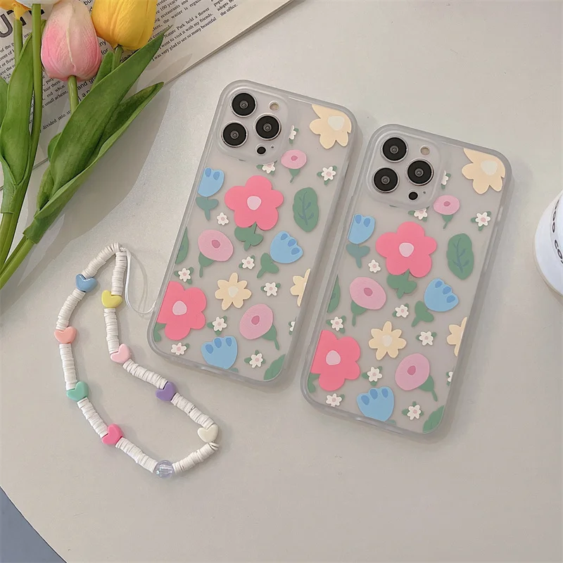 INS корейский цветок русский браслет чехол для телефона iphone 11 12 13 Promax X XS XMAX XR милый