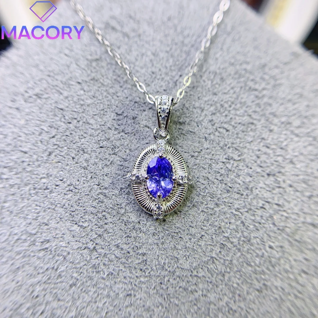 Ожерелье из натурального танзанита женское стерлинговое серебро 925 ювелирное