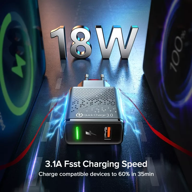 USB Charger EU Plug QC 3.0 Quick Charge Mobile Phone Universal Wall Adapter Fast Charging For iPhone 12 Redmi