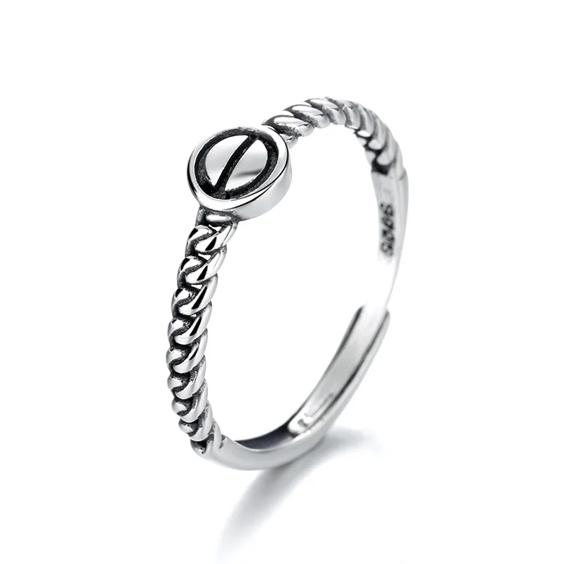 

S925 Sterling Silver Ring Women Chaoren Japanese and Korean East Gate Letter CD Retro Thai Silver Open Ring Jewelry Simple
