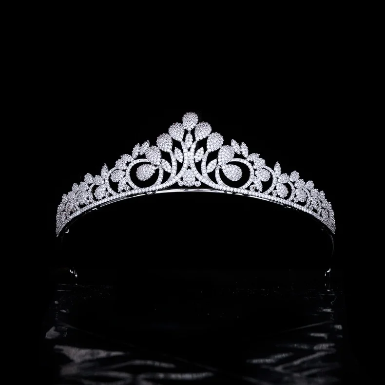 Europe and America Cross Border High-End Leaves Original Cool Bridal Wedding Micro-Inlaid Full Zircon Crown