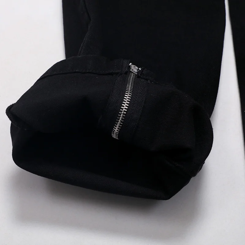 2023 Skull Print Zipper Casual Pant Streetwear Baggy Jeans Men Fashion Loose Straight Wide Leg Pants Male Brand Clothing Black