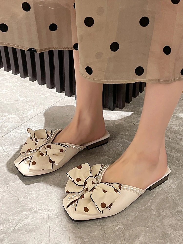 

Шлепанцы женские с бантом-бабочкой, мягкие сланцы, удобная летняя обувь на плоской подошве, квадратный дизайн, лето 2023