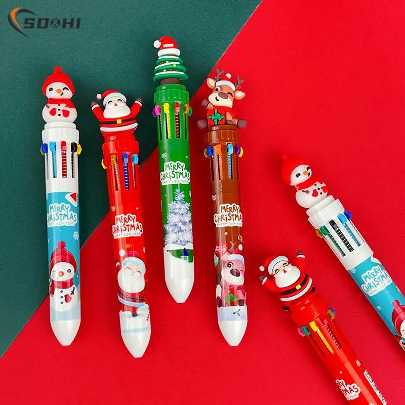 

1 шт. Рождественская шариковая ручка 10 цветов, ручка для студентов, цветная ручка с Санта Клаусом, шариковая ручка 0,5 мм, школьные принадлежности, детские подарки