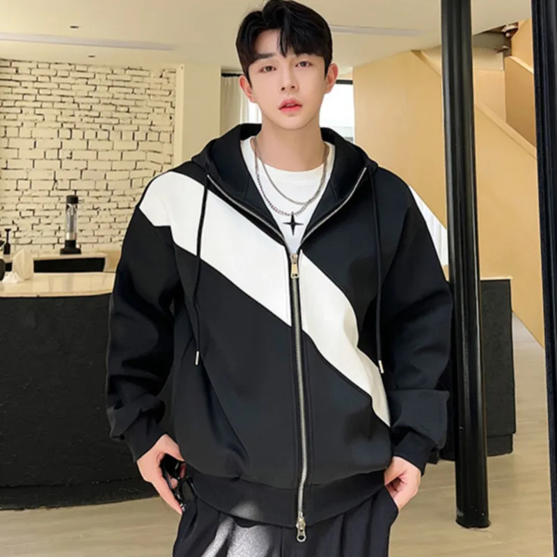 Куртка мужская с капюшоном на молнии свободная уличная одежда контрастных