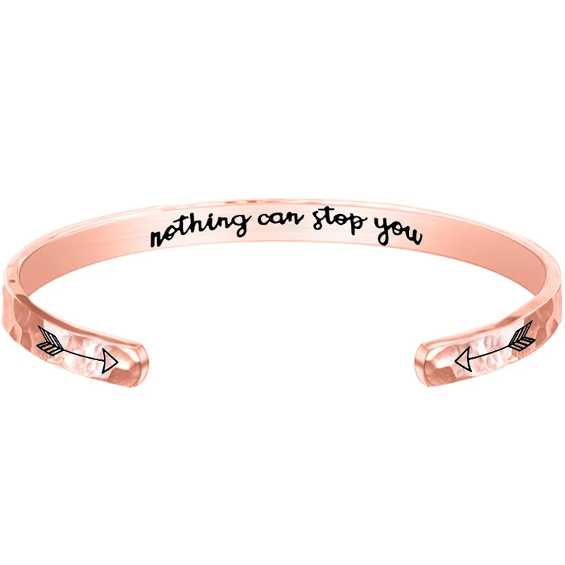 

2022 Wide 6MM Stainless Steel Open Bangle Bracelets for Women Trendy Party Jewelry Nothing Can Stop You Bracelets