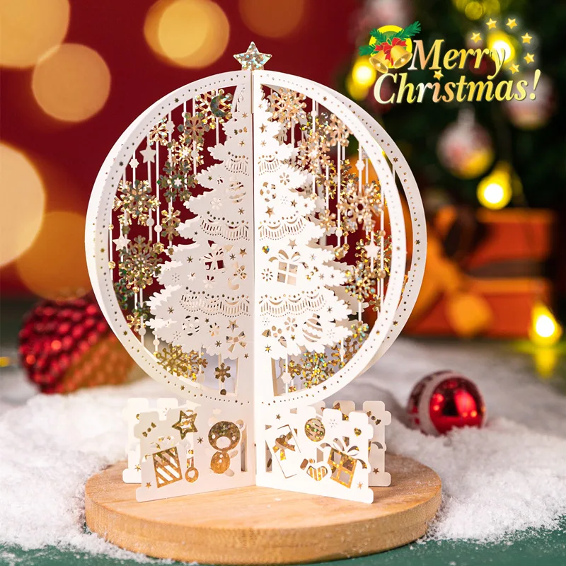 

Creative 3d High-end Christmas Three-dimensional Crystal Ball Greeting Card Gold Stamping Hollow Blessing Card