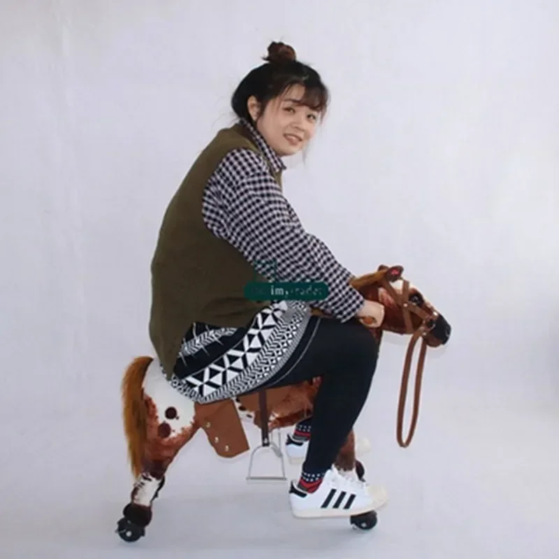 80 см 31 дюйм плюшевая игрушка High Ride on Horse с колесиками мягкие игрушки троянская