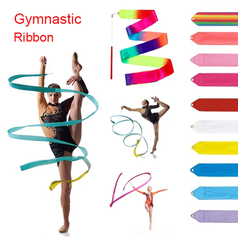 

2 Meter 4 Meters Colorful Gym Ribbons Dance Ribbon Rhythmic Art Gymnastics Ballet Streamer Twirling Rod Stick for Girls Training