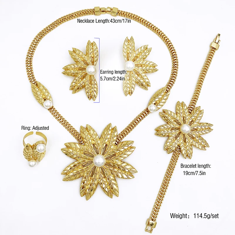 Комплект женских украшений из колье серёг браслета кольца искусственного