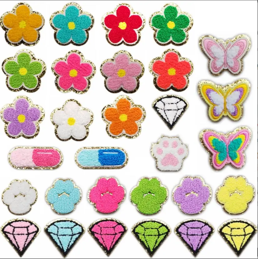 

10 Pcs Iron Stick Flower Towel Patches Embroidered Clothing Hat Bag Shoe Repair Material Phone Gift Box Decor DIY Accessory