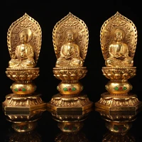9 tibetan temple collection old bronze outline in gold sambo buddha set shakyamuni amitabha lotus platform worship buddha