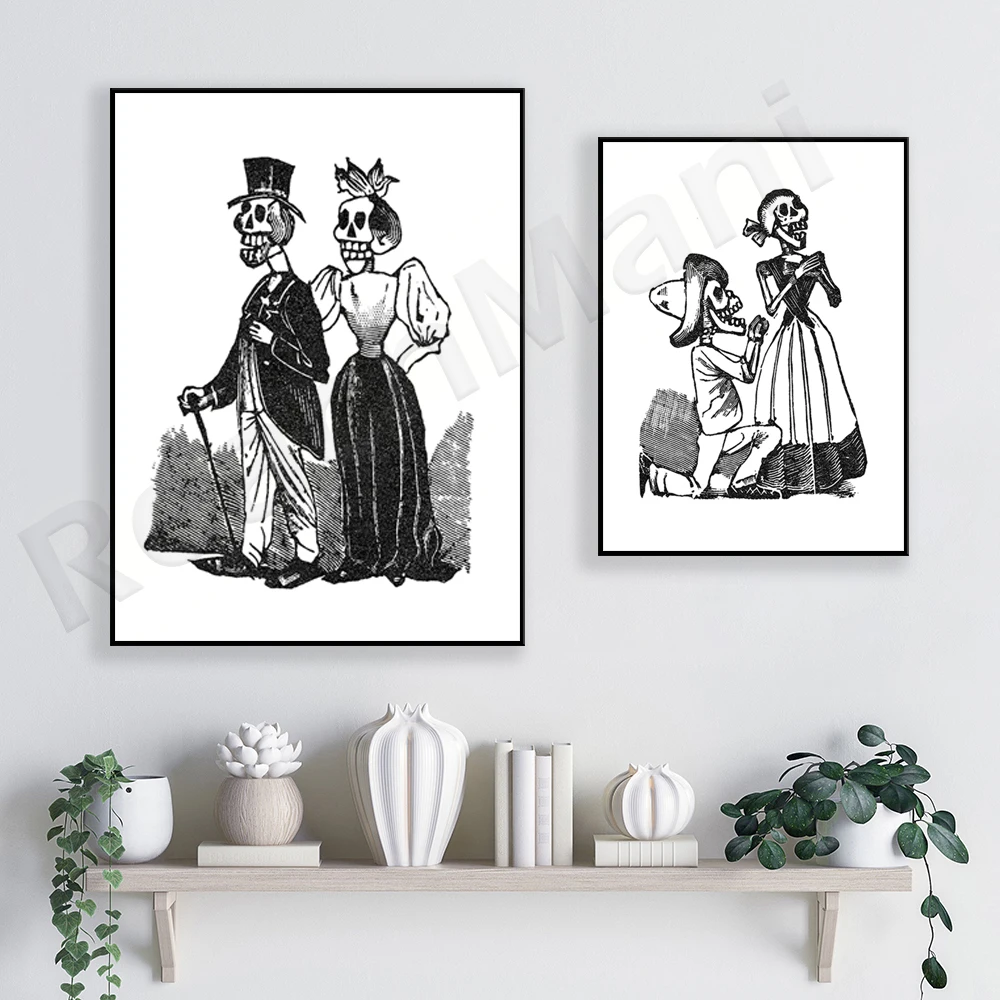 Печать скелета • предложение и брак принты или постеры черно-белые мексиканские