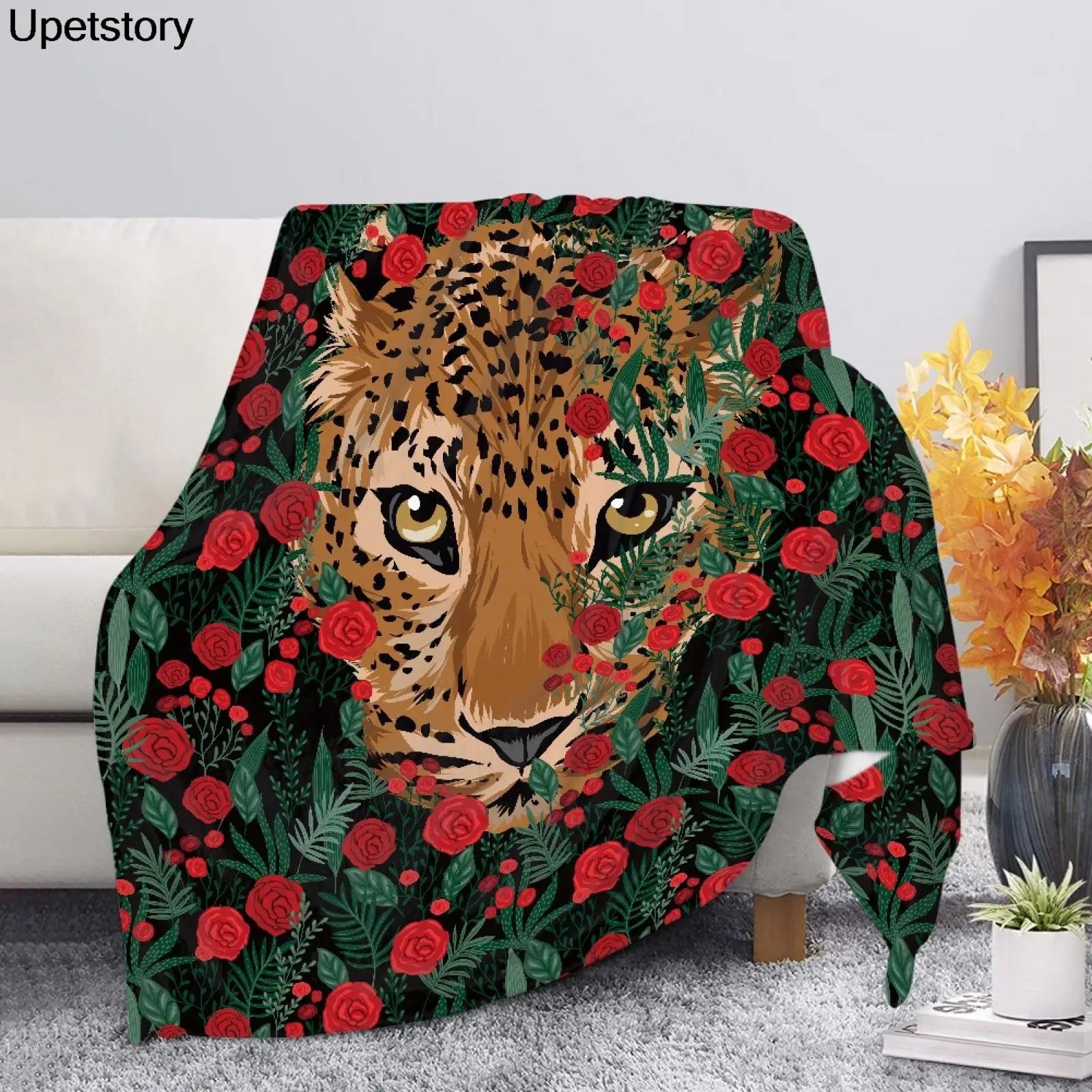 

Новинка, пушистое плюшевое одеяло Upetstory с цветочным дизайном гепарда, удобное постельное белье из микрофибры для спальни, дивана, кровати, одеяло до колена, одеяло Crilb
