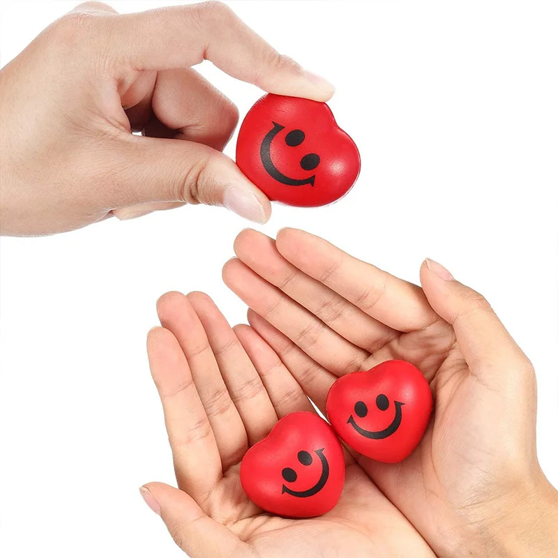 Valentines Heart Shaped Stress Balls Squishy Heart Fidget Toys for Stress Relief, Heart Shaped Gifts for Smile Face Design Toys enlarge