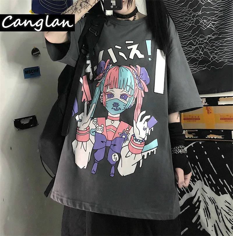 Женская футболка в стиле Харадзюку с готическим принтом летняя хлопчатобумажная