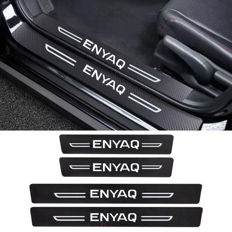 Car Sticker Carbon Fiber for Skoda Enyaq Logo Decorative Strip Door Sill Dirty Durable Tape Film Decoration Threshold Stickers