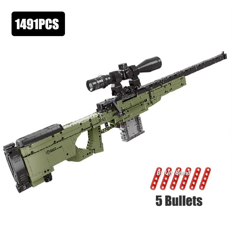 Technical WW2 Military Series Army Weapon AWM Sniper Rifle Bullet Gun Building Blocks Toy Model Kids Outdoor Game for Boys Gifts