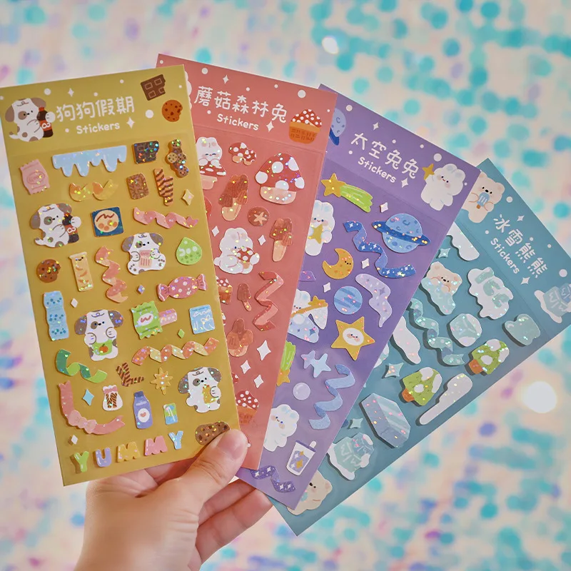 

Ins Laser Cartoon Lovely Pet Ribbon Stickers DIY Idol Card Scrapbooking Diary Photo Album Decoration Kawaii Stationery Sticker