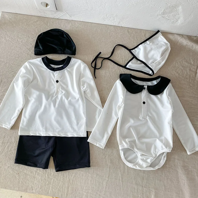 

MILANCEL 2022 New Children's Swimsuit Boys Split Long-sleeved Summer Sunscreen Girls One-piece With a Hat