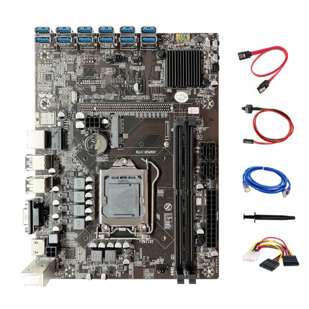 

Материнская плата B250C BTC 12 GPU PCIE к разъему USB 3,0 + 4-контактный к SATA кабель + сетевой кабель RJ45 LGA1151 поддерживает DDR4