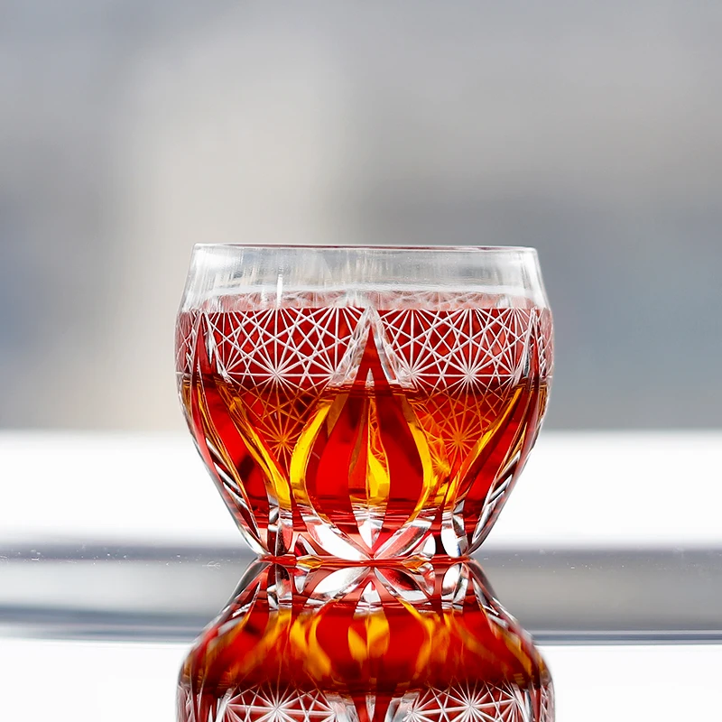 Traditional Japanese Style Sake Cup Hand Carved Crystal Shot Glasses for Whiskey Tequila and Liquor Soju With Gift Box
