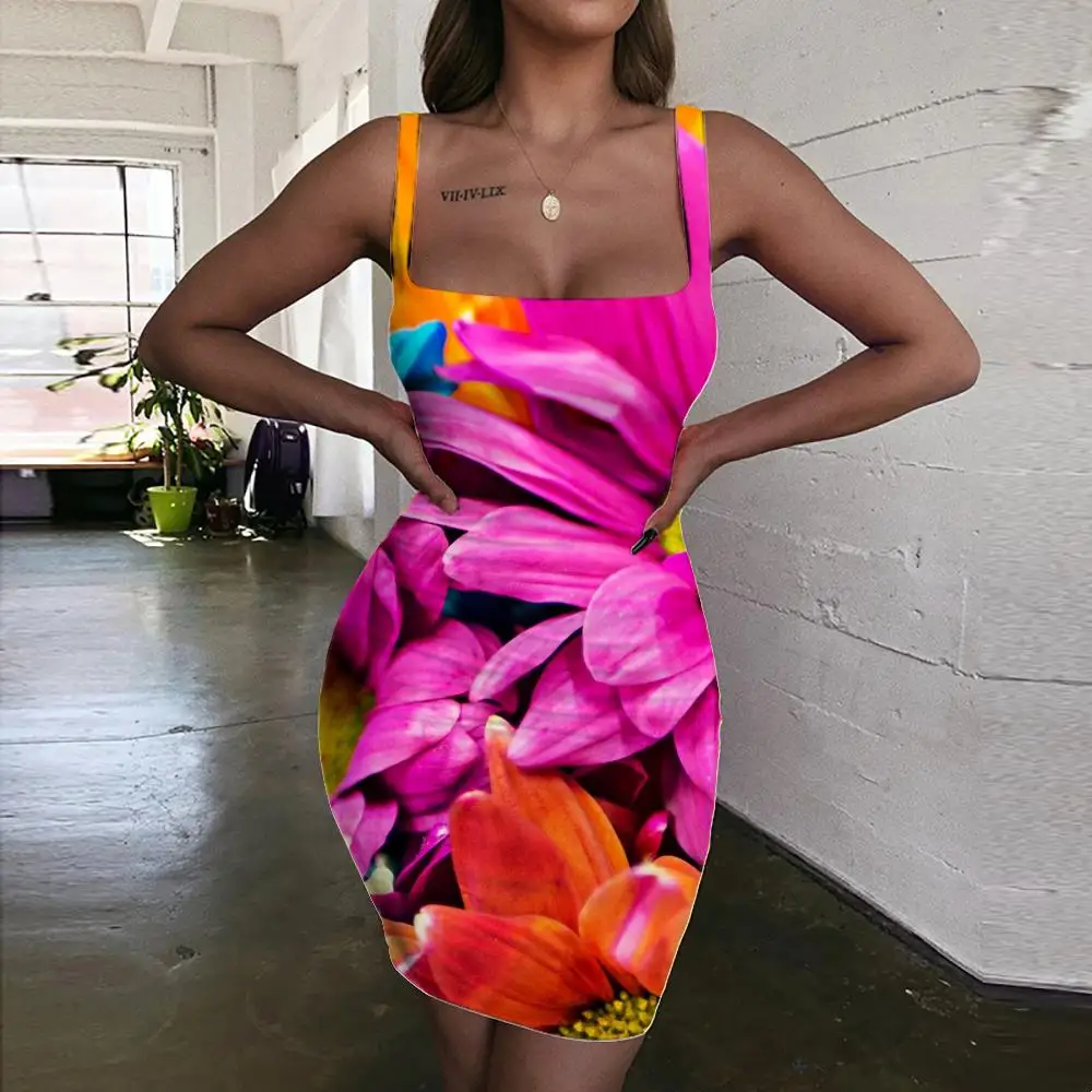 

SOMEPET Colorful Dresses Women Flowers Halter Sleeveless Romantic 3d Print Novel Sundress Womens Clothing Summer Short Beach