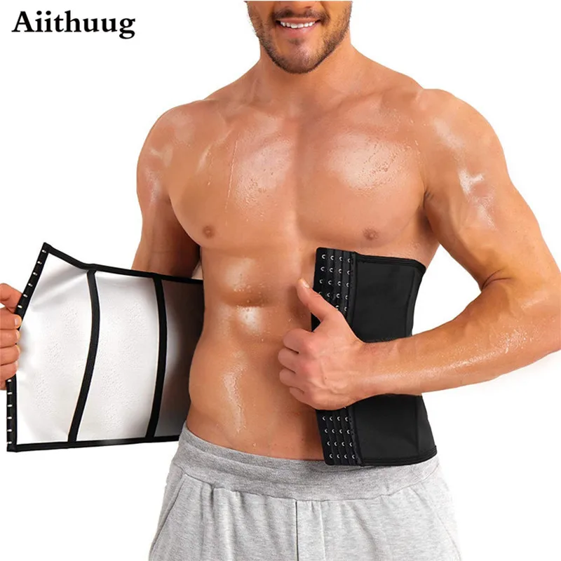 Aiithuug Sauna Sweating Waist Trainer Belt Thicker Polymer Sweating Suit Body Shaper Men Slimming Waist Wrap Weight Loss Girdle