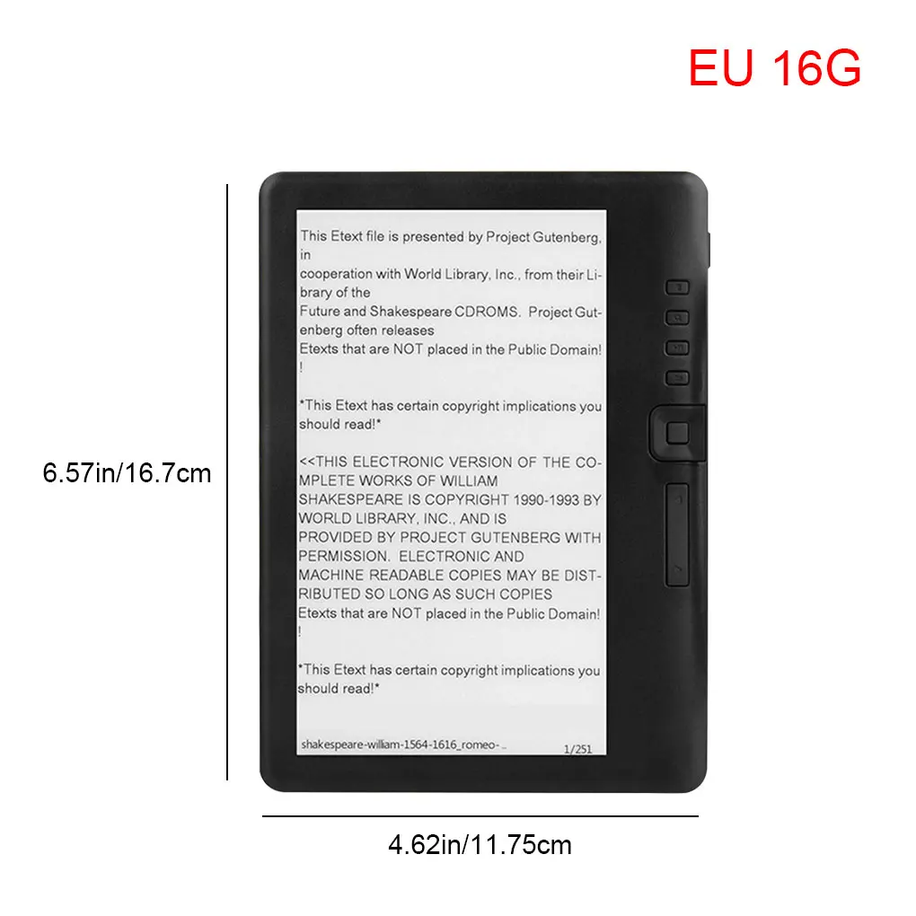 E-book Reader 7-inch TFT HD Display MP3 Player E-book 16GB Tablet 16 9 Ratio Reading Device EU