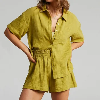 Summer Women's Suit Shirt And Short Sets Solid Color Casual Cotton And Linen Blouse And Shorts Two Piece Sets Women Outfit 2023 1