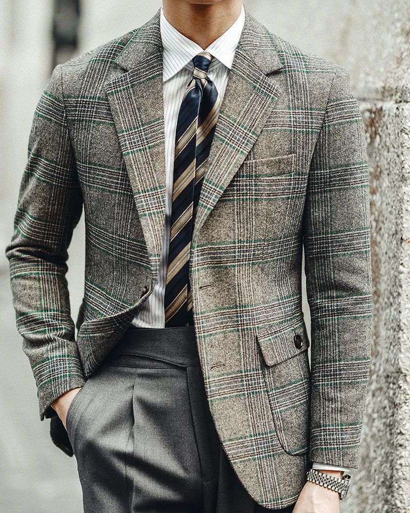 Wool Blend Suit Mens Business Versatile Luxury Casual Chaqueta Hombre Formal Coat Fashion Tweed Blazers Men
