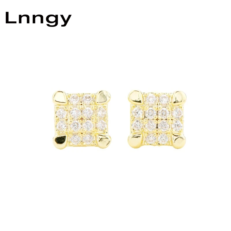 

Серьги-гвоздики Lnngy в стиле хип-хоп для женщин и мужчин, однотонные жёлтые Золотые сережки с фианитами, Подарочная бижутерия на день рождени...