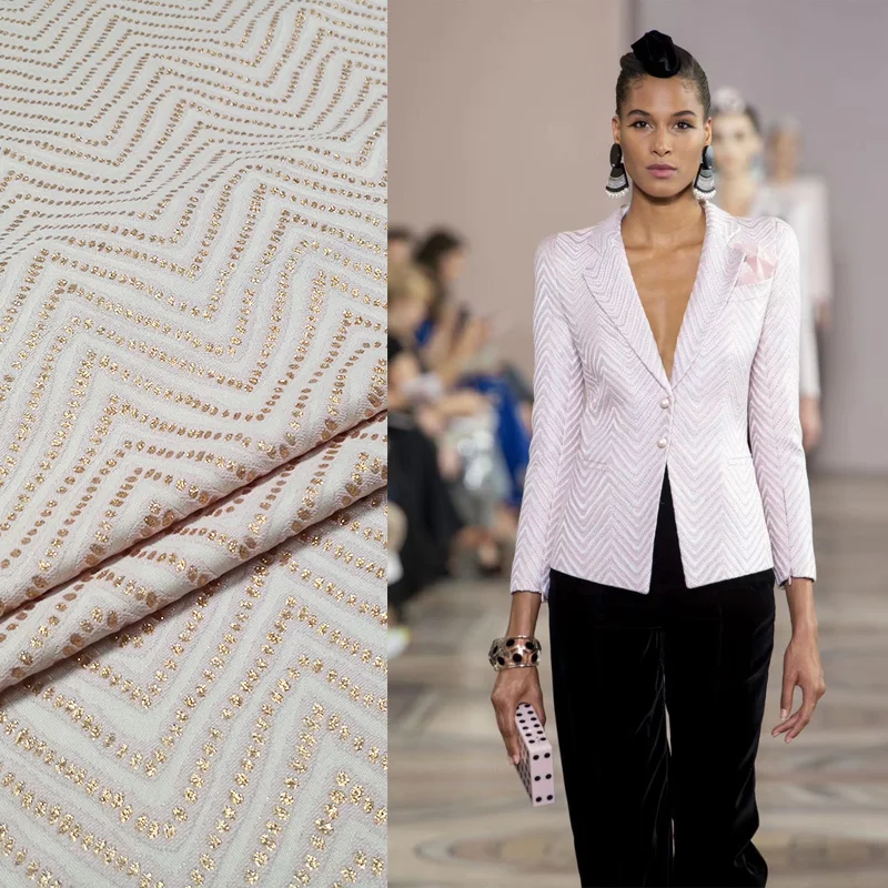 Модная жаккардовая ткань с волнистым узором в золотистый горошек для женщин