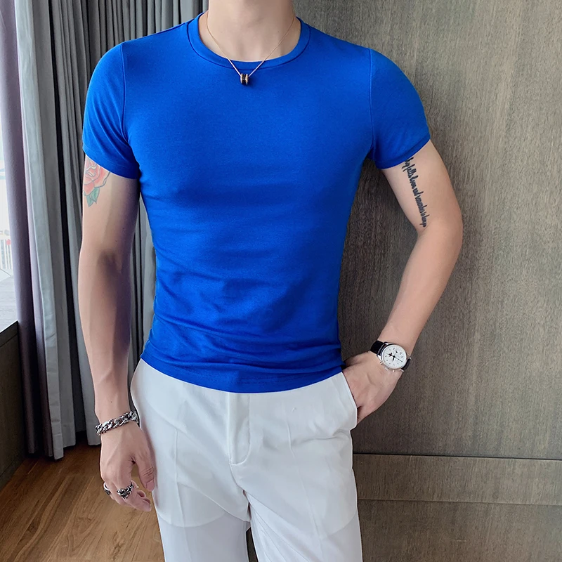 

Solid Slim Fit T-shirt Business Casual Simple Round Neck Short Sleeve Shirt Bottom Shirt Fitness T-shirt Men's Oversize 4XL