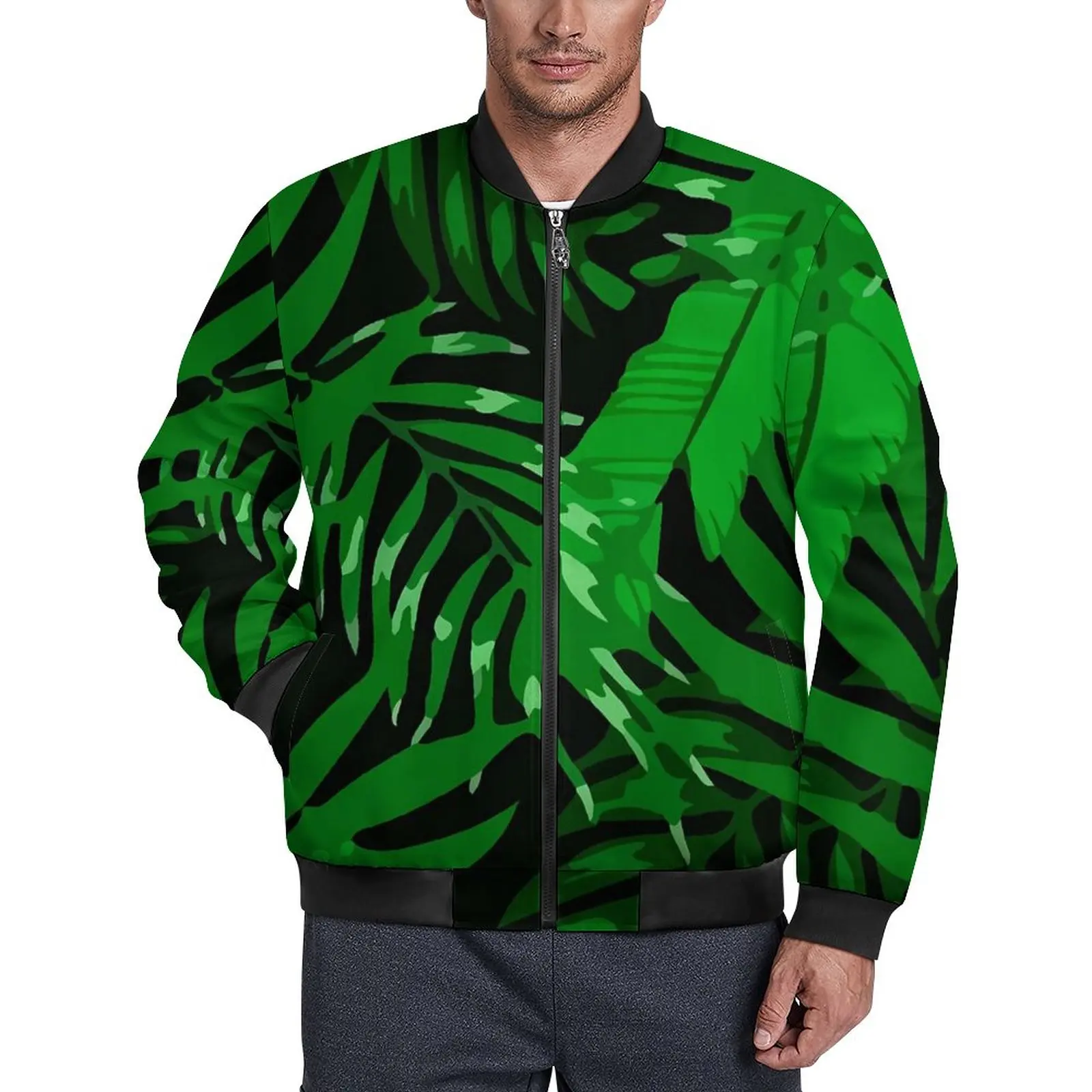 

Tropical Plant Casual Jackets Leaves Print Zip Up Windbreak Mens Pattern Coats Autumn Aesthetic Loose Jacket Big Size 5XL 6XL