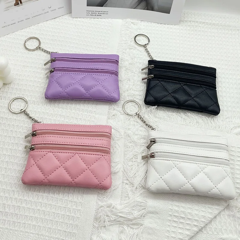 

Fashion Diamond PU leather Coin Purse Double Zipper Clutch Wallet Women Small Money Bags Ladies Pocket Wallets Mini Card Holder